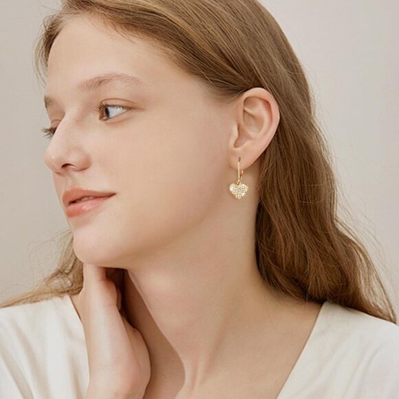 14K Gold Plated Heart Waterdrop Leverback Hypoallergenic Earring for Women - Picture 5 of 8